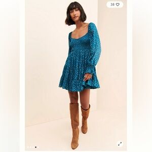 Anthropologie G.P.D. Teal Polka Dot Mini Dress Small